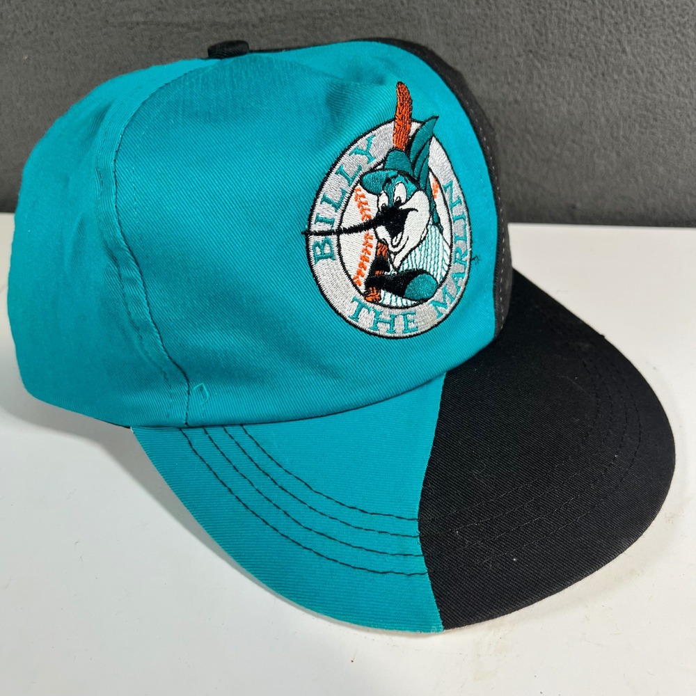 Vintage Florida Marlins Billy the Marlin Supercuts Snapback Hat Teal Black 90s